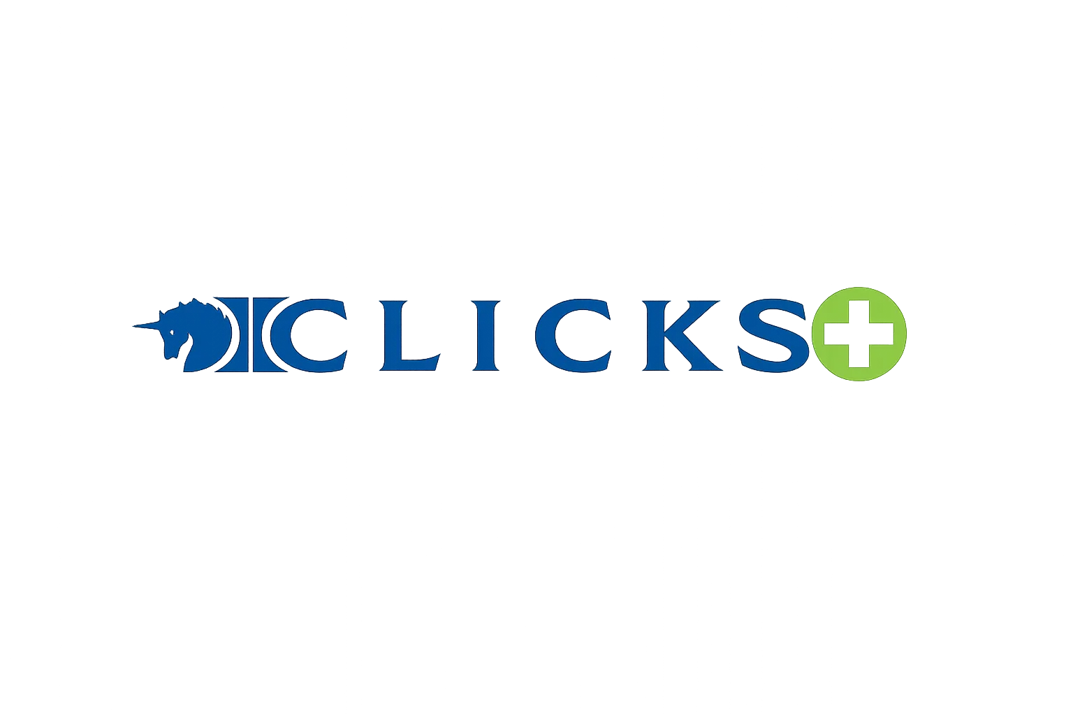 Clicks logo with unicorn and plus sign